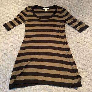 Minnie Rose short sleeve striped silk and cashmere dress
